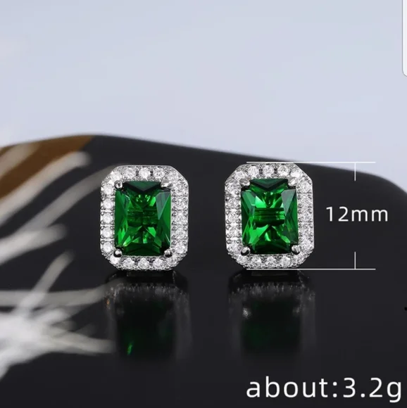 Swarovski Elements 925 Sterling Silver Emerald Green HaloEarrings NEW - Picture 8 of 14